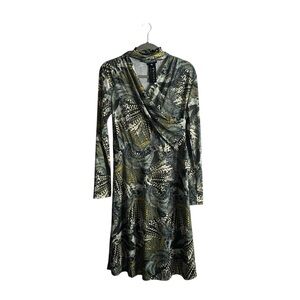 Donna Due Women’s Green Print Crossover Midi Belted Dress